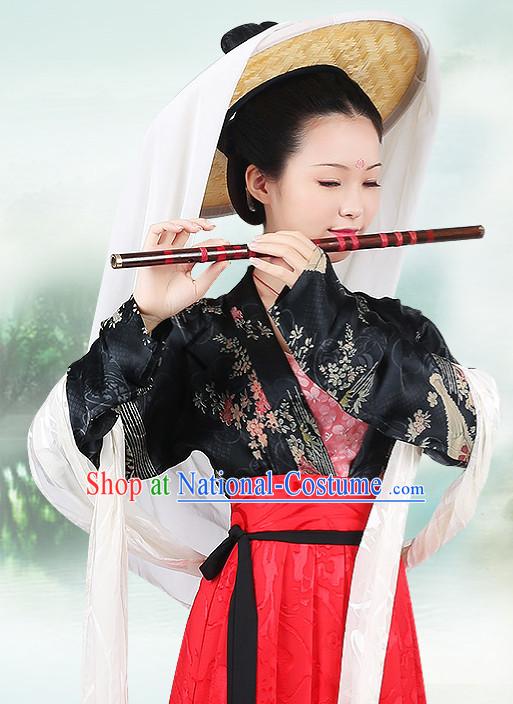 Chinese Ancient Mysterious Lady Clothing and Bamboo Hat Complete Set