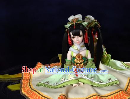 Chinese Classical Empress Black Long Wig and Hair Jewelry Complete Set