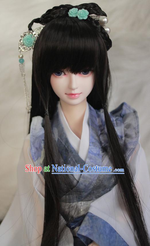 Traditional Chinese Beauty Black Wig and Hair Jewelry