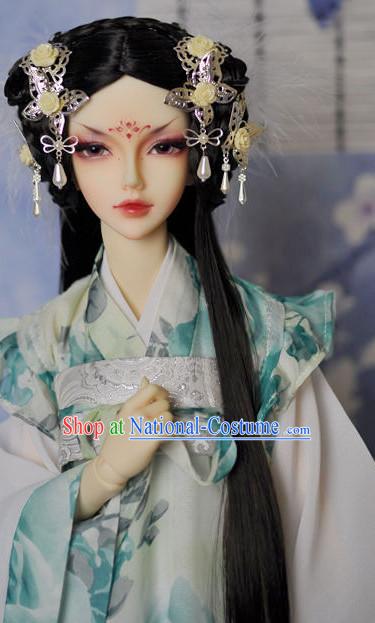 Asia Fashion Chinese Princess Black Long Wig and Hair Accessories Headbands Hair Jewelry