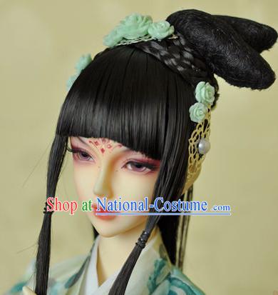 Traditional Chinese Black Wig and Hair Jewelry for Beauties