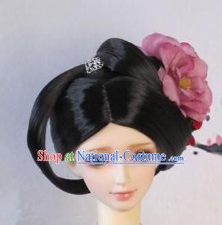 Traditional Chinese Tang Dynasty Black Wig and Hair Decorations