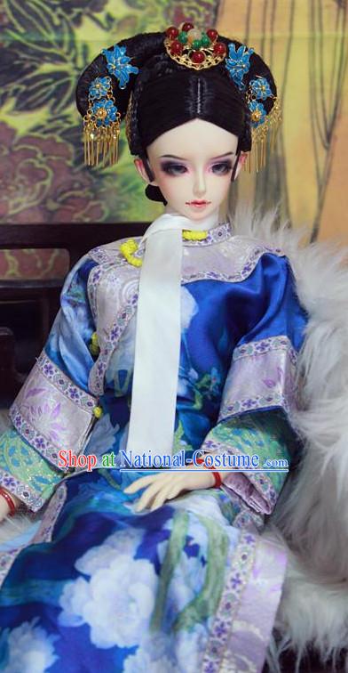 Chinese Traditional Empress Long Robe and Headwear Complete Set