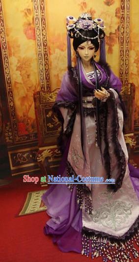 Chinese Classical Empress Black Long Wig and Hair Jewelry Complete Set