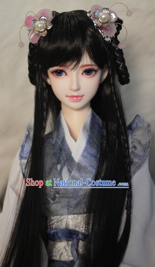 Asia Fashion Chinese Princess Black Wig and Hair Accessories Headbands Hair Jewelry