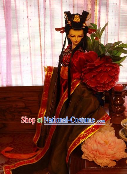 Chinese Traditional Empress Long Costumes and Hair Jewelry Complete Set