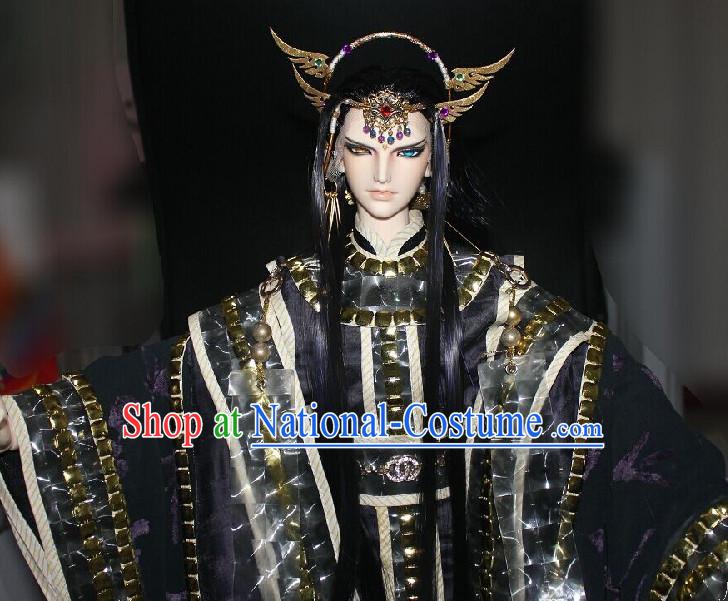 Chinese Stage Performance Emperor Cosplay Costumes and Hair Accessories Complete Set