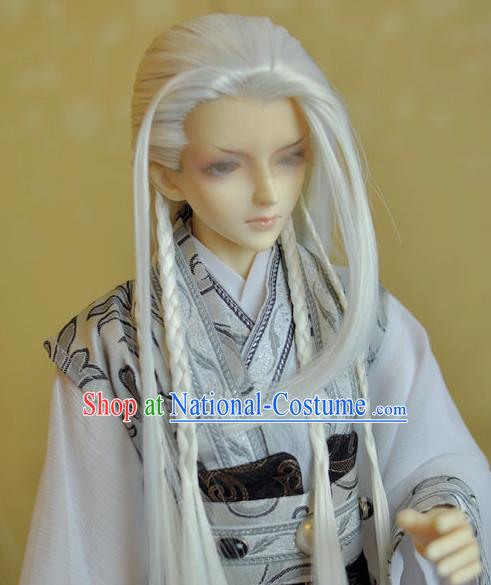 Chinese Handmade Long White Wigs for Men