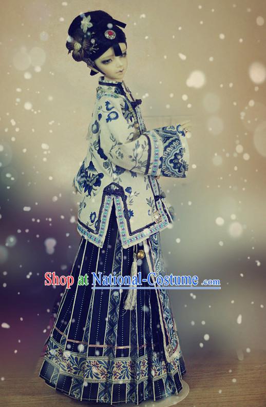 Chinese Stage Performance Royal Family Mandarin Blouse and Skirt Complete Set