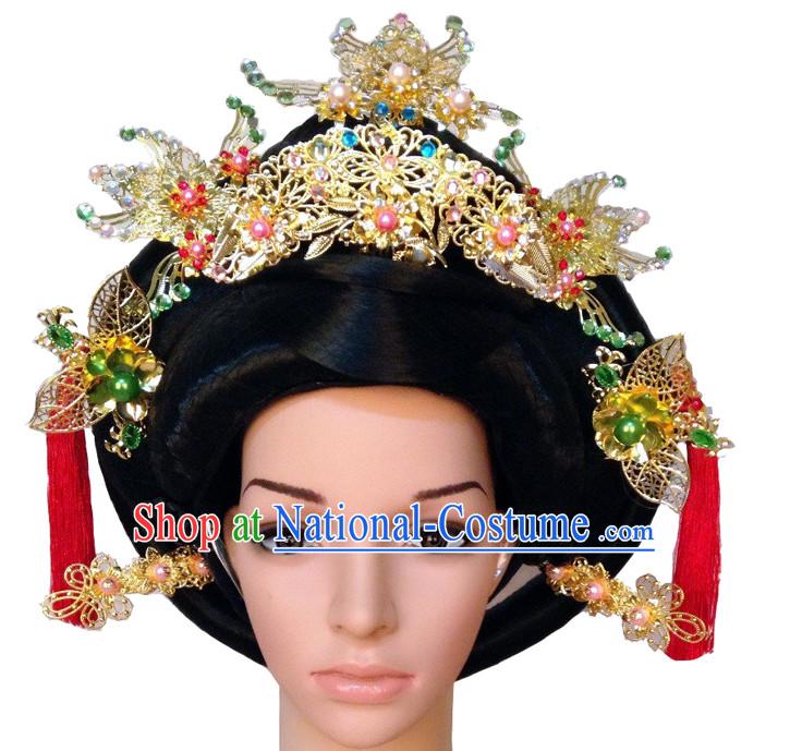 Handmade Chinese Empress Long Black Wig and Hair Accessories