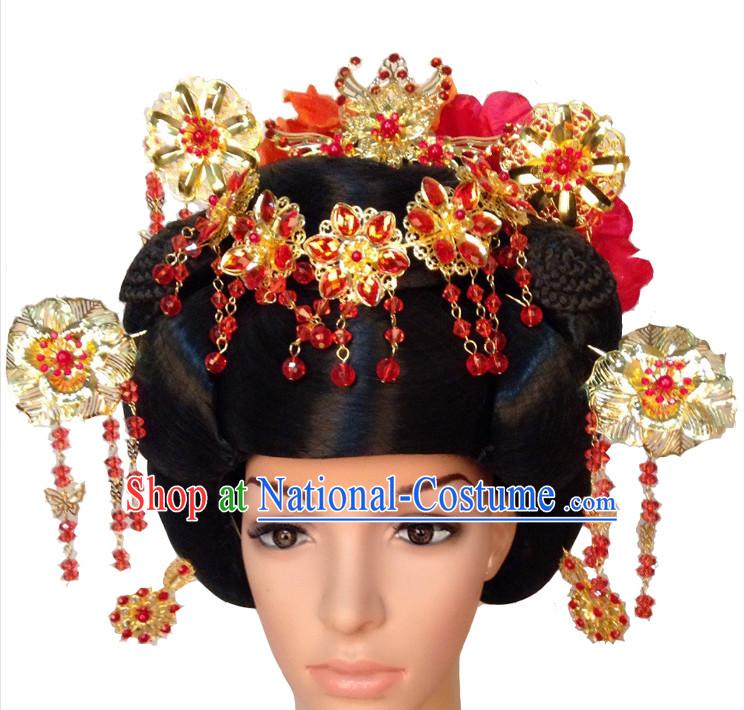 Handmade Chinese Ancient Style Empress Black Wig and Hair Jewelry