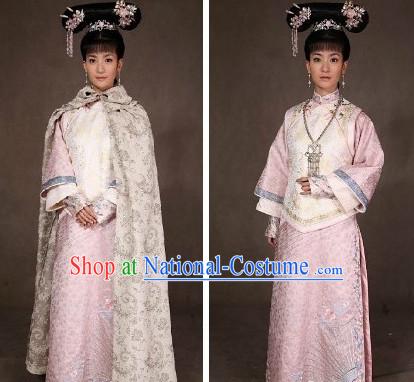 China Fashon Qing Dynasty Manchu Mandarin Princess Clothes and Headwear Complete Set