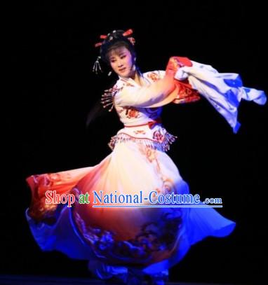 Chinese Traditional Long Sleeve Dancing Costumes and Hair Accessories Complete Set