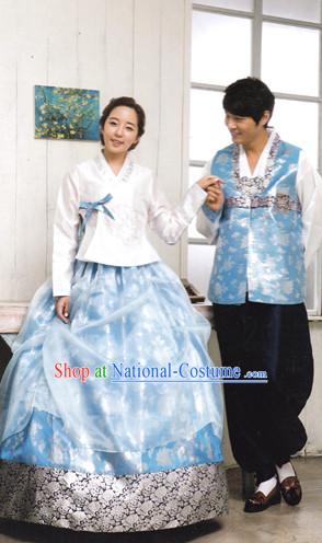 Korean Husband and Wife Traditional Dresses Hanbok Clothing Complete Set