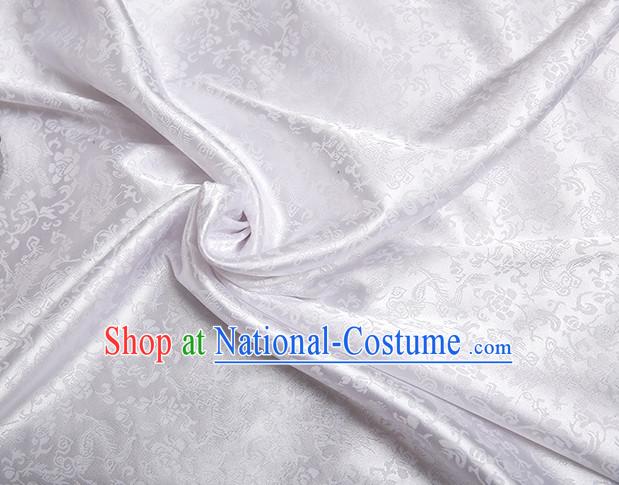 White Chinese Traditional Dragon Brocade Fabric