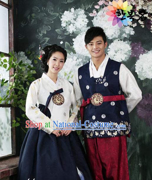 Traditional Korean Fashion Style Couple Clothing Complete Sets for Men and Women