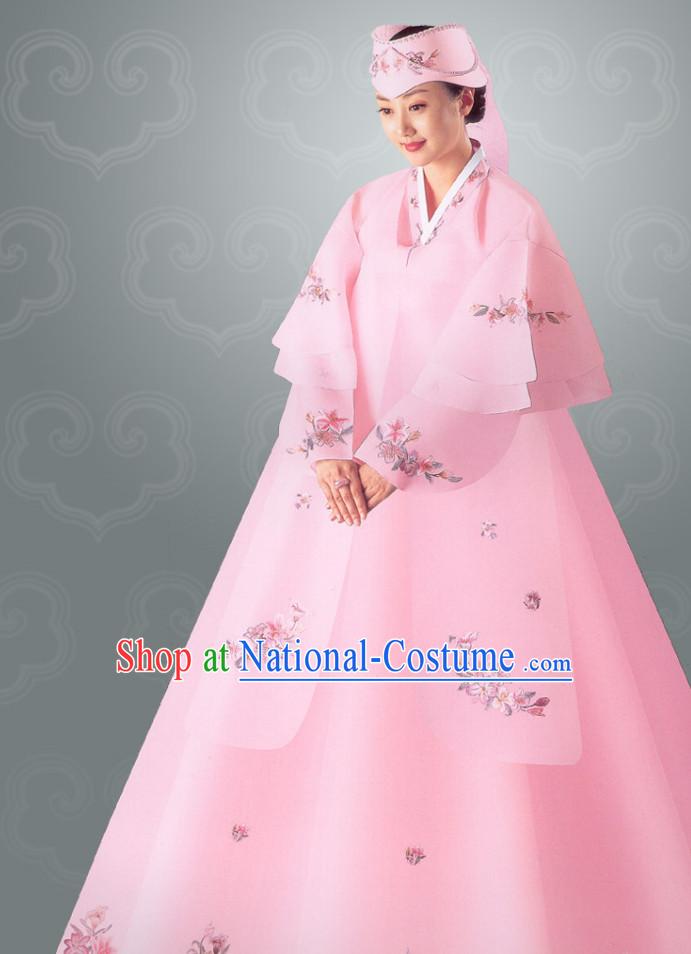 Traditional Korean Wedding Dress Clothing and Hat Complete Set