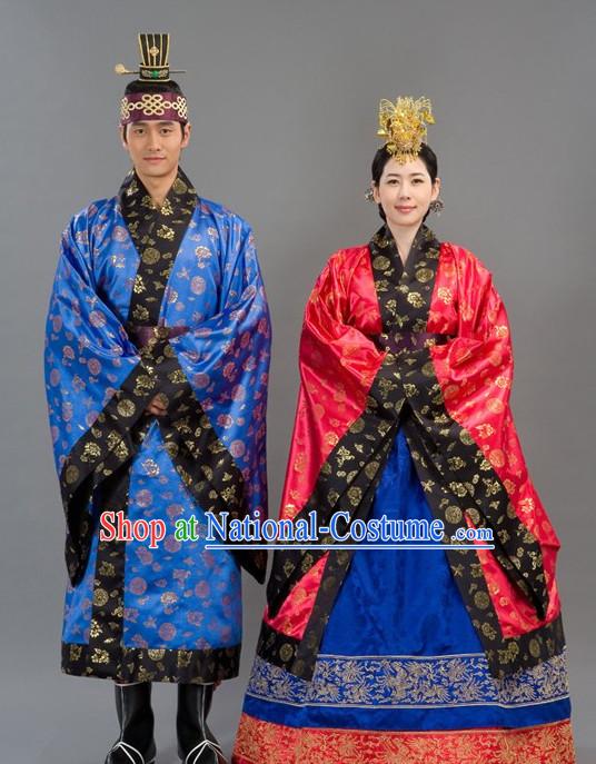 Traditional Korean Emperor and Empress Royal Clothing Costumes 2 Sets