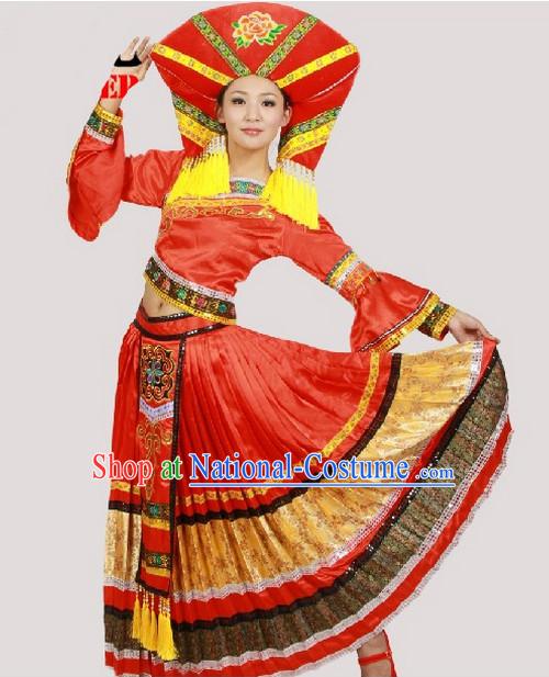 Chinese Costumes Zhuang Ethnic Dance Costume Complete Set for Women