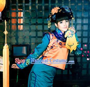 Chinese Professional Stage Performance Drama Noblewoman Costumes and Hair Accessories Full Set