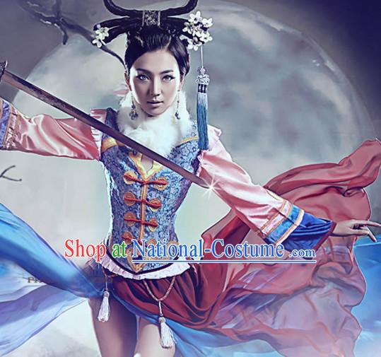 Chinese Traditional Photo Shoot Costumes and Hair Ornaments Complete Set