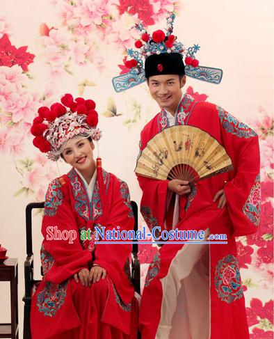 Chinese Traditional Wedding Dress and Hats Complete Set