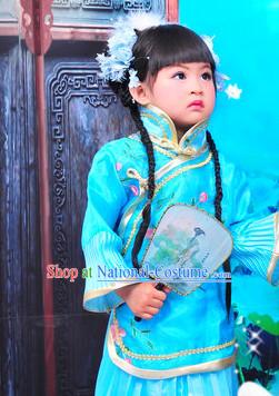 Chinese Traditional Dancing Costumes and Hair Clips Kids