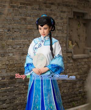 Chinese Traditional National Costumes Noblewoman Mandarin Dress and Fan Complete Set