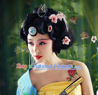 Chinese Traditional Handmade Empress Black Wig and Hair Ornaments