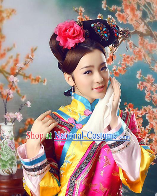 Chinese Traditional Handmade Empress Black Wig and Hair Ornaments