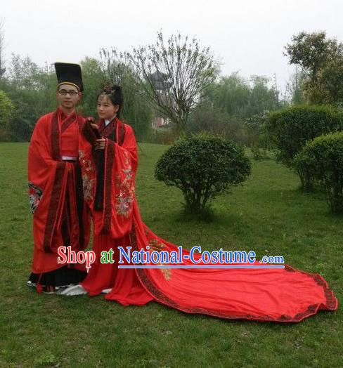 Traditional Chinese Hanzhuang Wedding Bridal Dress and Headpieces Free Delivery Worldwide