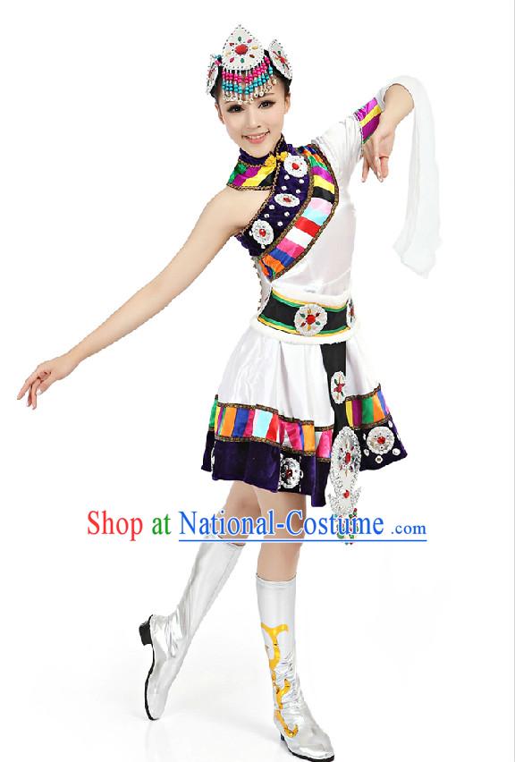 Chinese Traditional Tibetan Dance Suppy and Headwear Complete Set