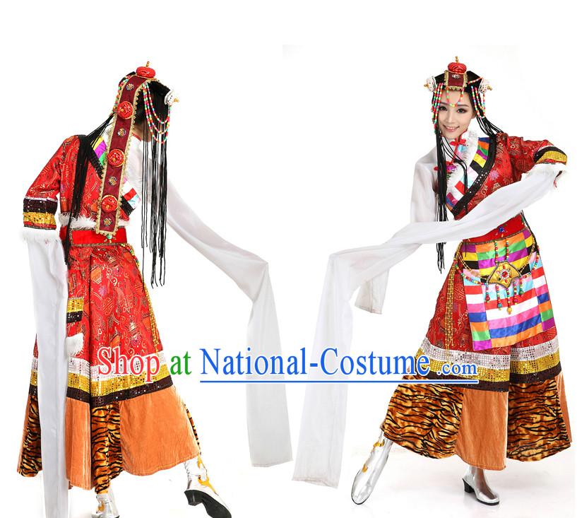 Mongolian Dance Costumes Apparel Dance Stores Dance Gear Dance Attire and Hair Accessories Complete Set for Women