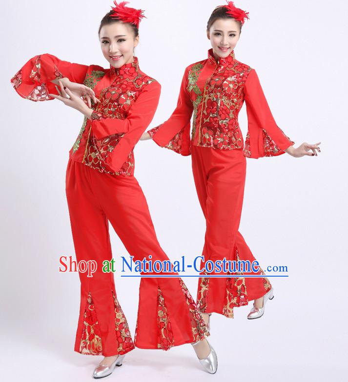 Chinese Traditional Han Ethnic Dancing Apparel Dance Attire and Headpiece Complete Set for Women