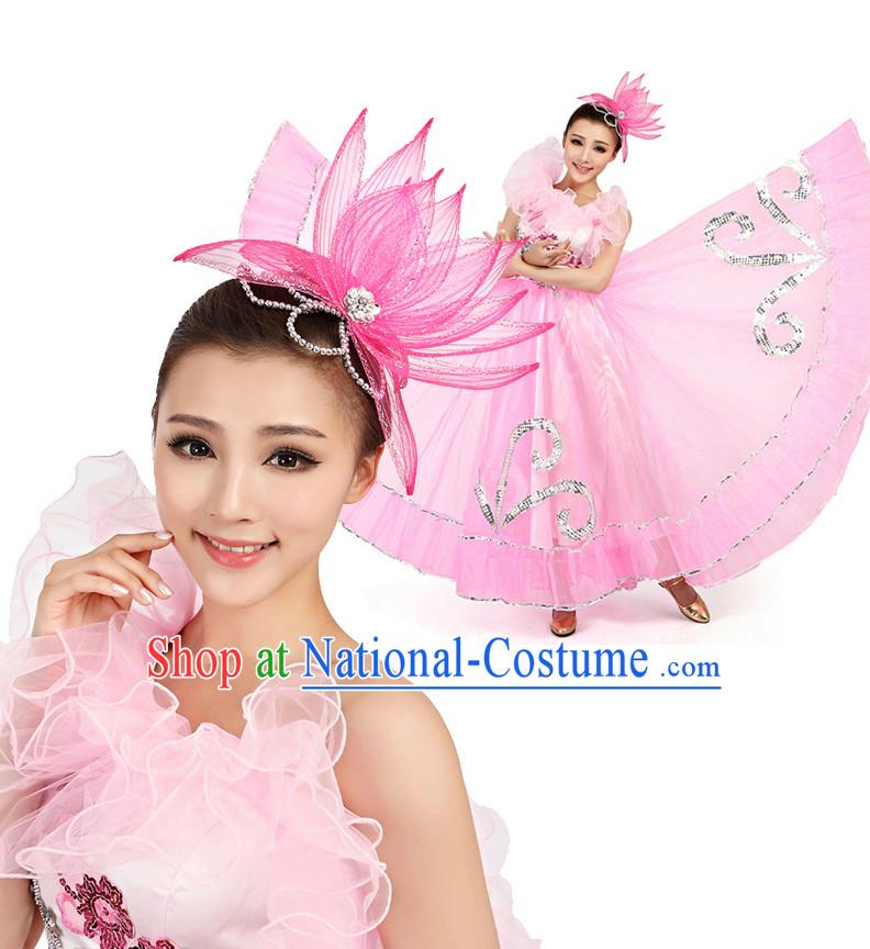 Chinese Stage Professional Dancing Costumes Apparel Dance Stores Dance Gear Dance Attire and Hair Accessories Full Set