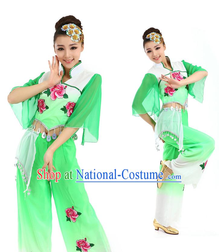 Asian Chinese Peony Dance Costume Dance Stores Dance Gear Dance Attire and Hair Accessories Complete Set