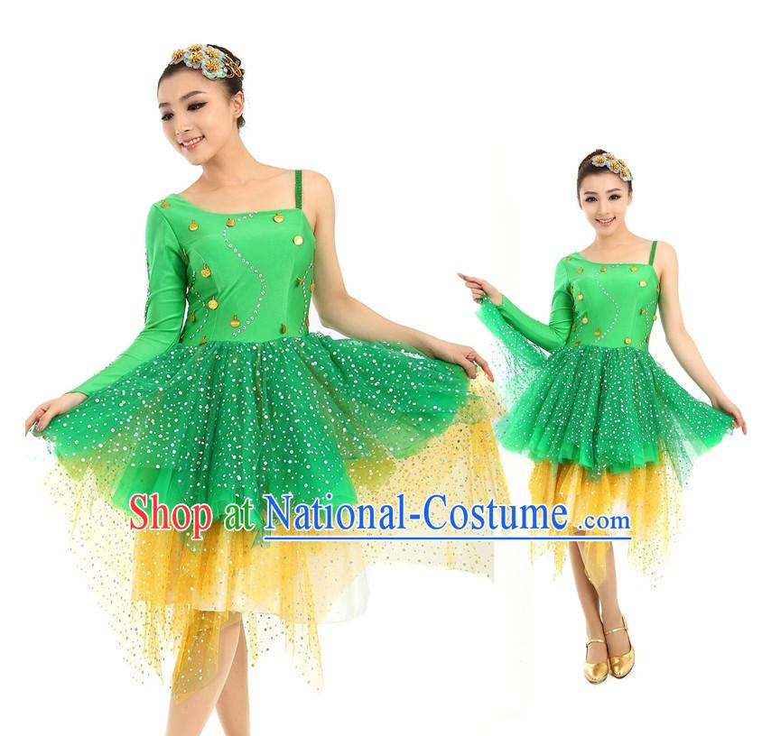 Asian Chinese Dance Costume Dance Attire and Hair Accessories Complete Set