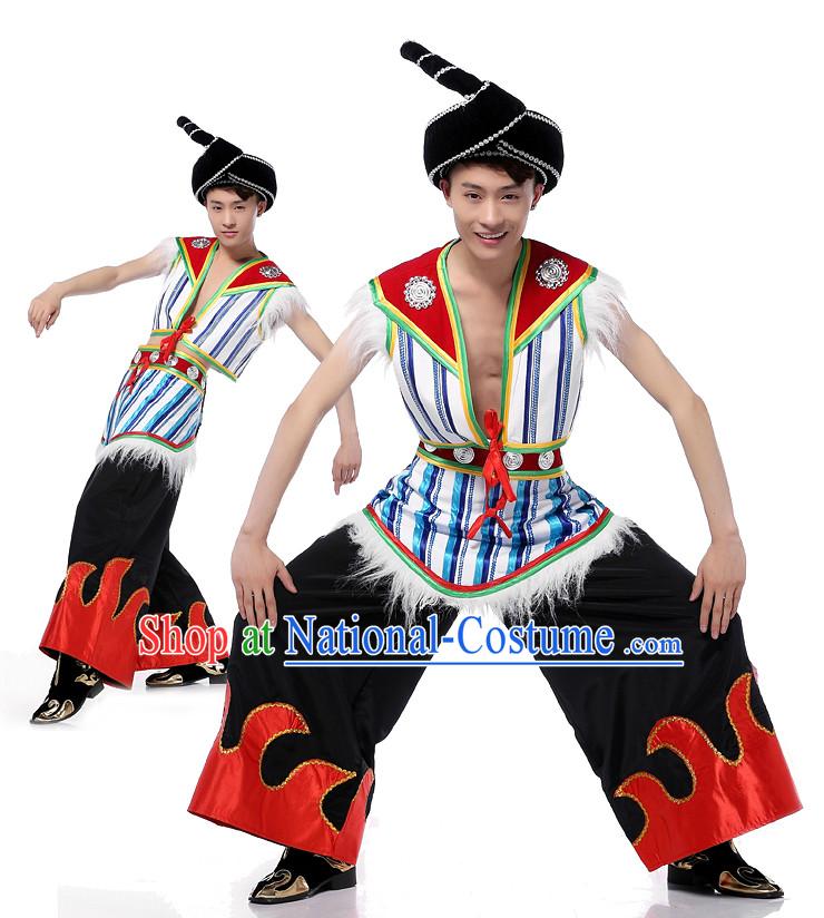 Asian Chinese Yi Dancing Costume Dance Attire and Hair Accessories Complete Set