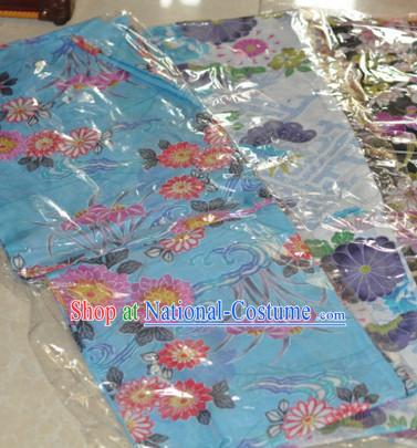 Japanese Blue Flower Yukata Female Kimono Complete Set