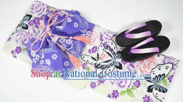 Traditional Japanese Yukata Female Kimono Complete Set