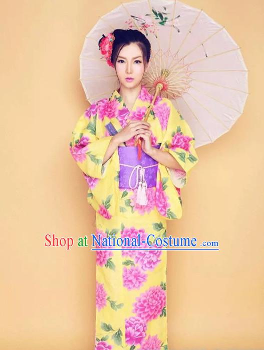 Traditional Japanese Yukata Female Kimono Complete Set