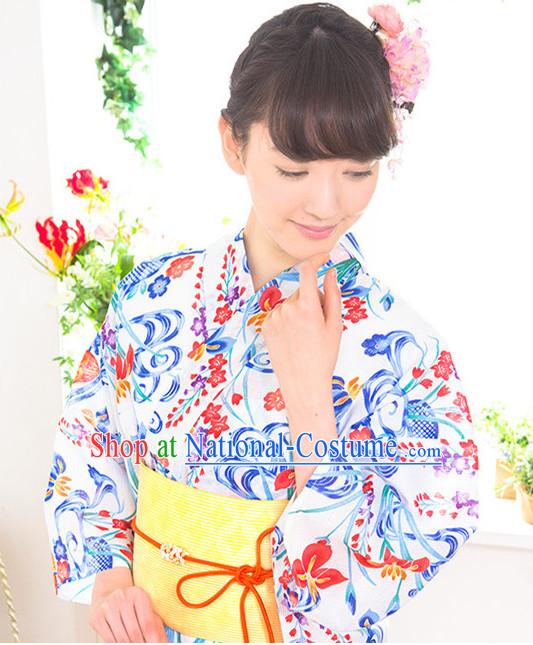 Traditional Japanese Yukata Female Kimono Complete Set