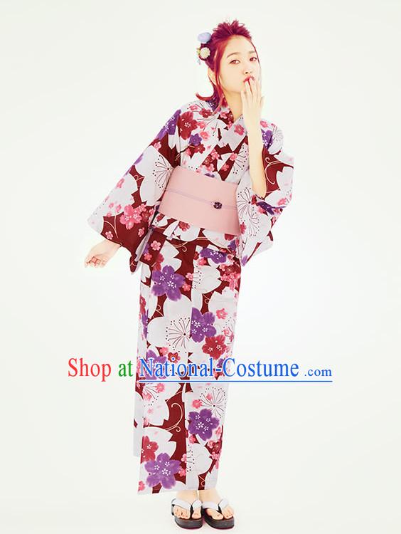 Traditional Japanese Yukata Female Kimono Complete Set