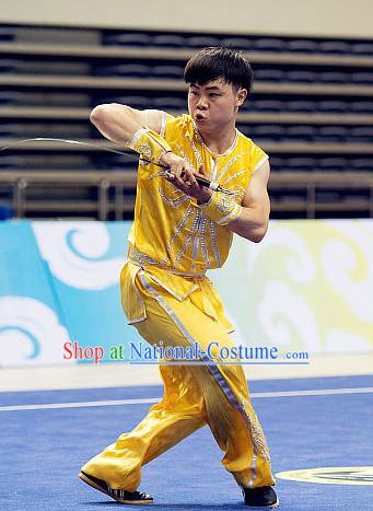 Top Yellow Martial Arts Uniforms Supplies Kung Fu Southern Sword Competition Uniforms for Men