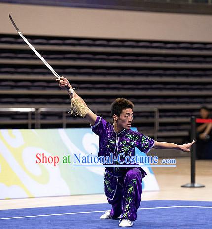 Top Embroidered Bamboo Martial Arts Uniform Supplies Kung Fu Southern Swords Broadswords Championship Competition Superhero Uniforms for Men