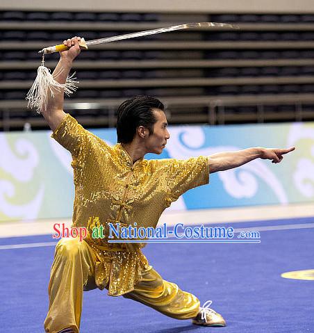 Top Gold Martial Arts Uniform Supplies Kung Fu Southern Swords Broadswords Competition Uniforms for Men