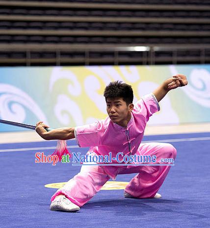 Top Pink Martial Arts Uniform Supplies Kung Fu Southern Swords Broadswords Competition Uniforms for Men