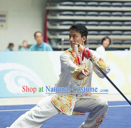 Top Dragon Embroidery Tai Chi Sword Costumes Taijiquan Costume Aikido Chikung Tichi Swords Uniforms Quigong Uniform Thaichi Martial Arts Qi Gong Combat Clothing Competition Suits