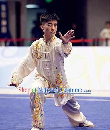 Top Embroidered Lotus Tai Chi Swords Championship Costumes Taijiquan Uniforms Quigong Uniform Thaichi Martial Arts Qi Gong Kung Fu Combat Clothing Competition Clothes for Men