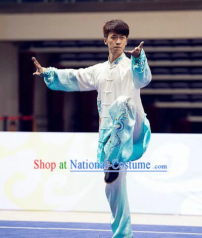 Top Embroidered Tai Chi Swords Championship Costumes Taijiquan Uniforms Quigong Uniform Thaichi Martial Arts Qi Gong Kung Fu Combat Clothing Competition Clothes for Men